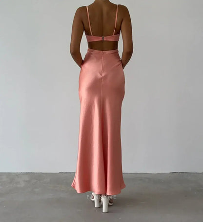 Vestido largo formal de satén con tirantes finos para dama de honor, vestido de noche, vestido de fiesta 