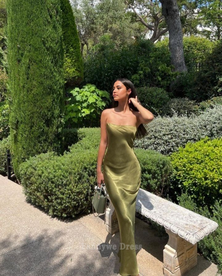 Sheath Strapless Elegant Satin Green Long formal dresses Bridesmaid Dresses evening gown Prom Dress