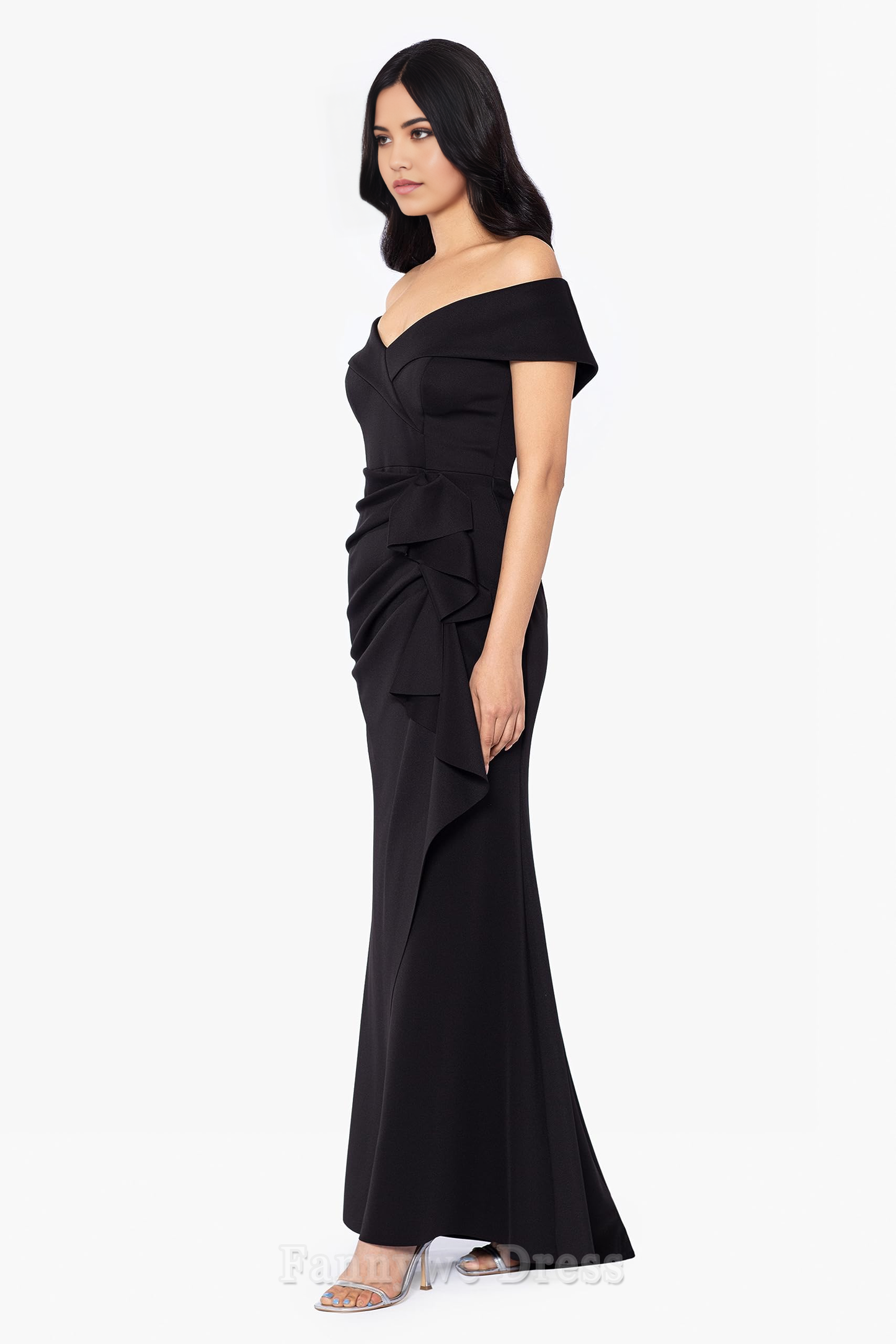 Sheath Sweetheart Neck Long Off Shoulder Side Ruffle formal dresses evening gown Prom Dress
