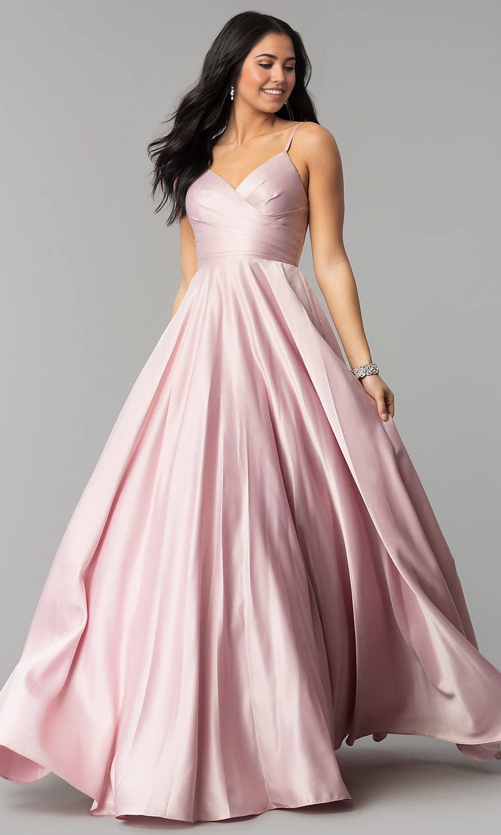 A-line V Neck Spaghetti Ruched Satin formal dresses Bridesmaid Dresses evening gown Prom Dress