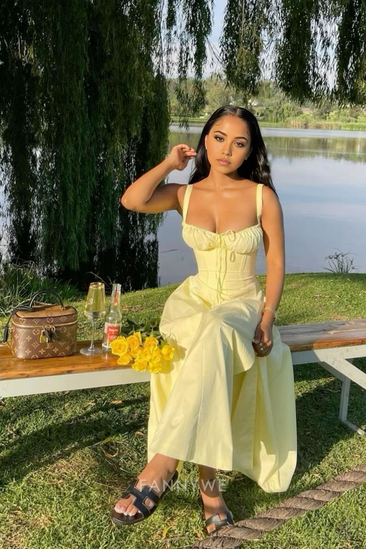 A-Line Straps Light Yellow Long formal dresses Bridesmaid Dresses evening gown Prom Dress