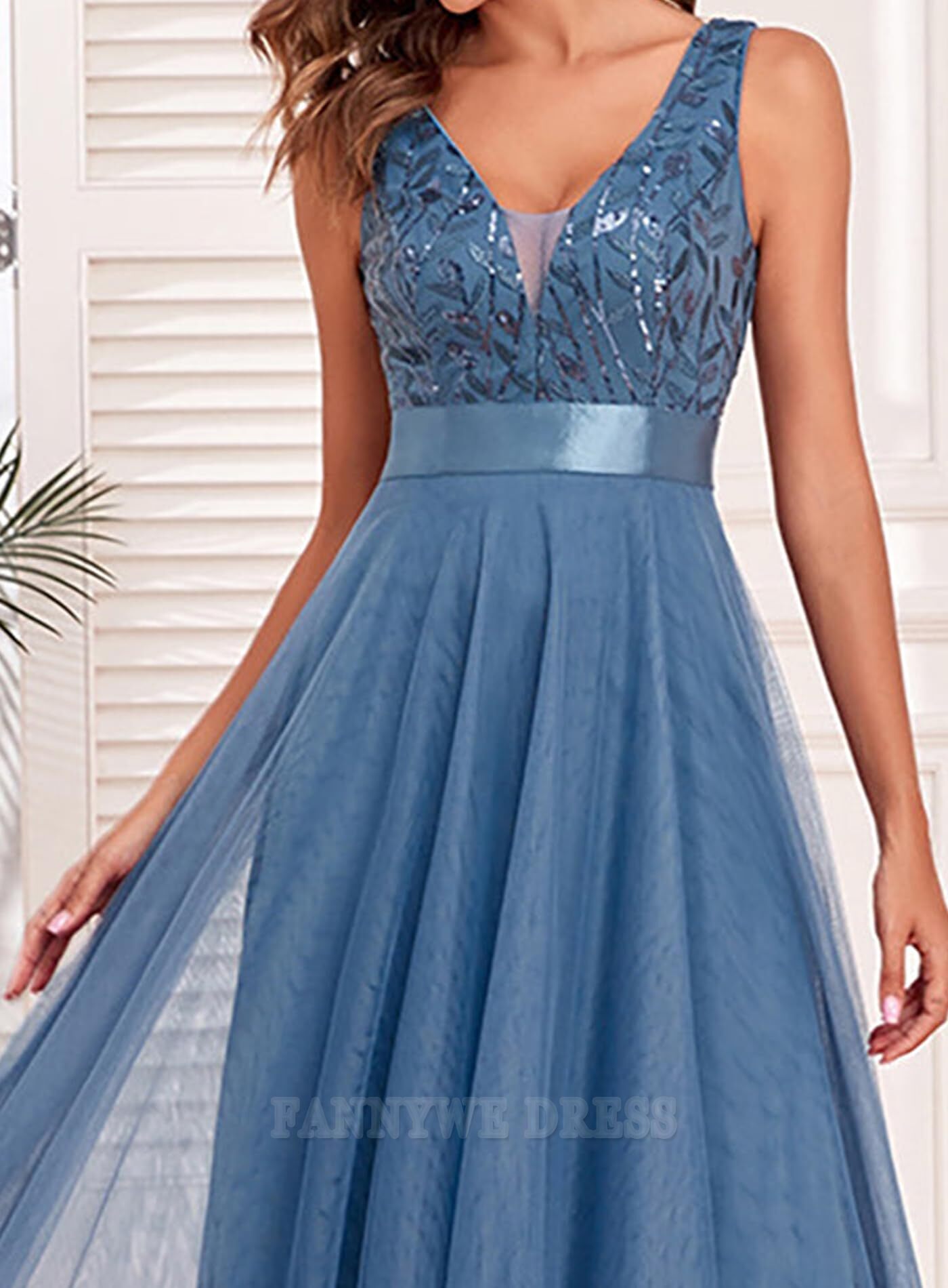 A Line V Neck Sparkly Sequin Tulle formal dresses Bridesmaid Dresses evening gown Prom Dress