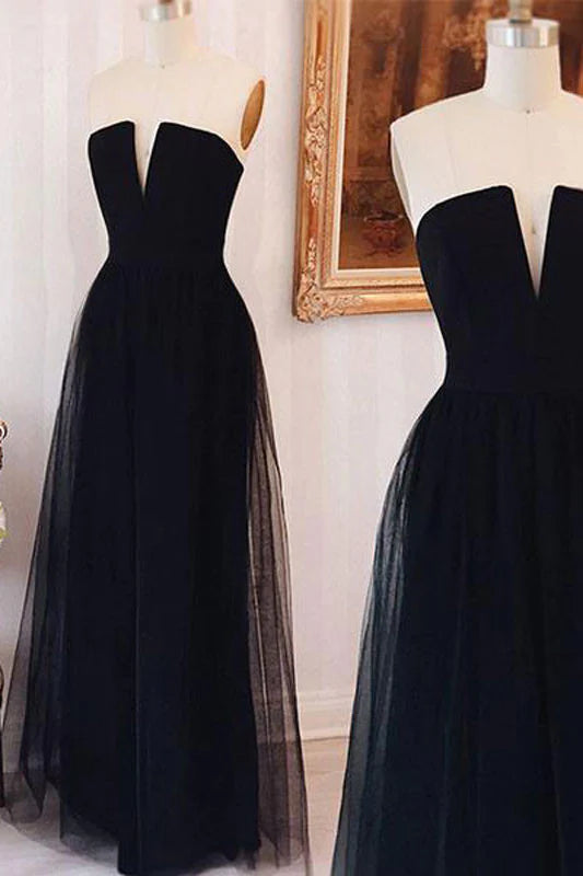 Simple tulle long prom dress