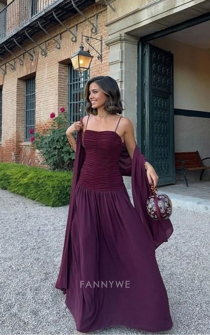 A-Line Elegant Spaghetti Straps Chiffon Long formal dresses Bridesmaid Dresses evening gown Prom Dress