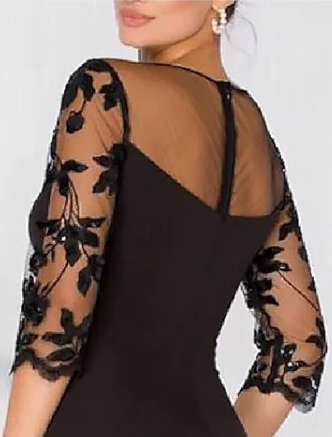 A-Line Elegant Wedding Guest Dress Court Train Jewel Neck 3/4 Sleeves Evening Gown with Beaded Appliques Slits Mother of the Bride Dresses