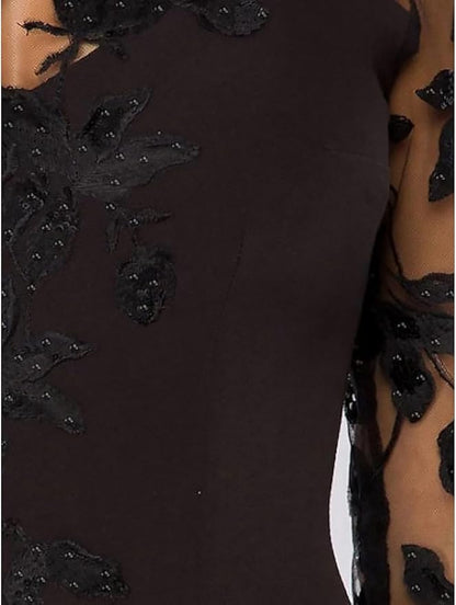 A-Line Elegant Wedding Guest Dress Court Train Jewel Neck 3/4 Sleeves Evening Gown with Beaded Appliques Slits Mother of the Bride Dresses