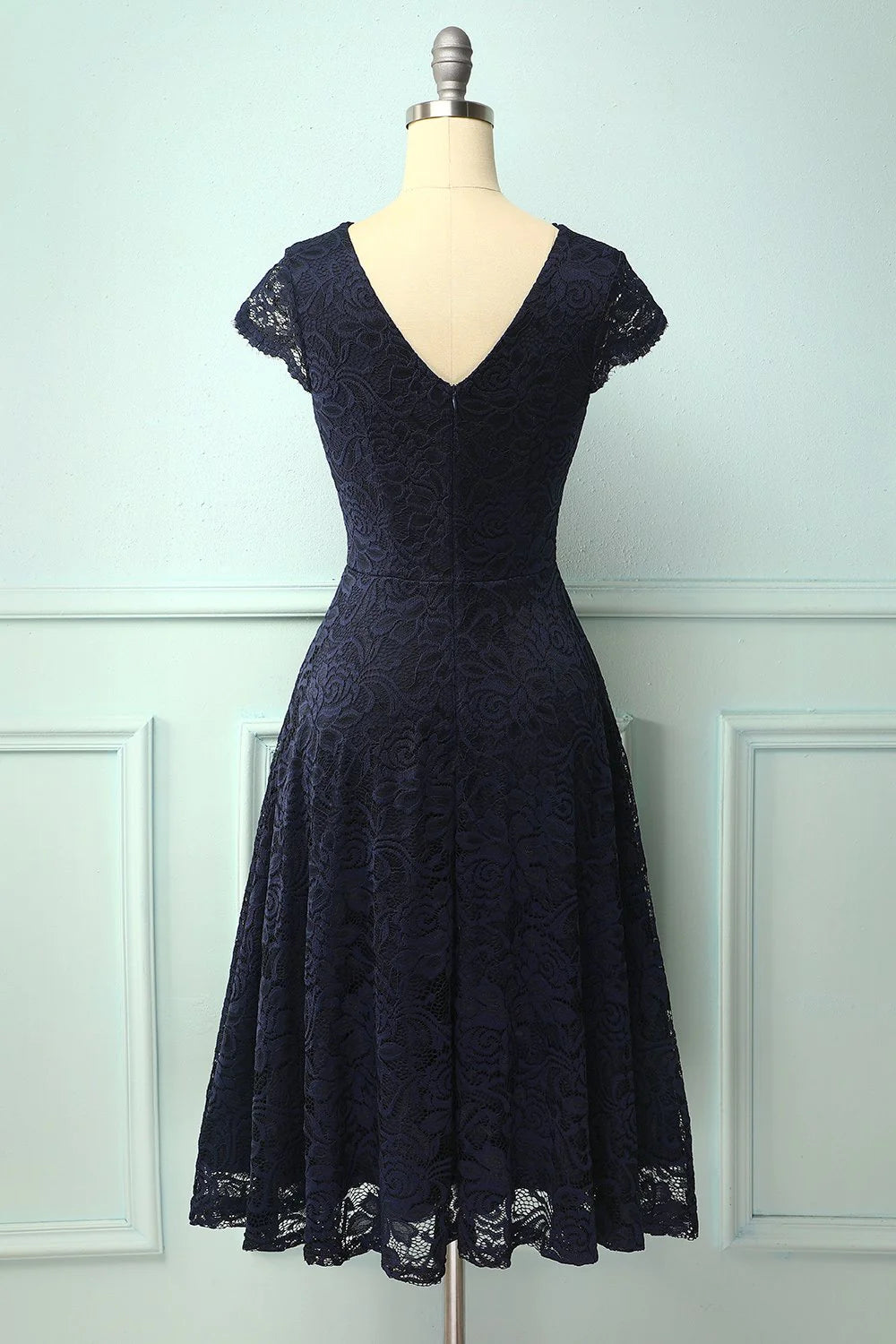 Navy V Neck Midi Lace