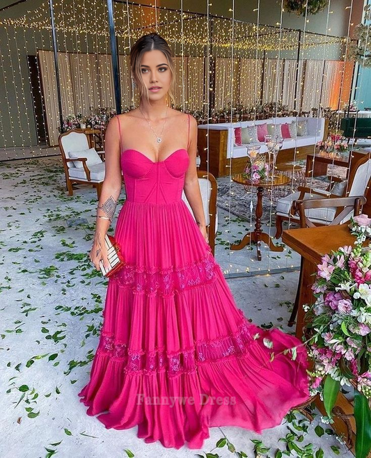 A-Linie Sweetheart Spaghettiträger lange Abendkleider Brautjungfernkleider Abendkleid Ballkleid 