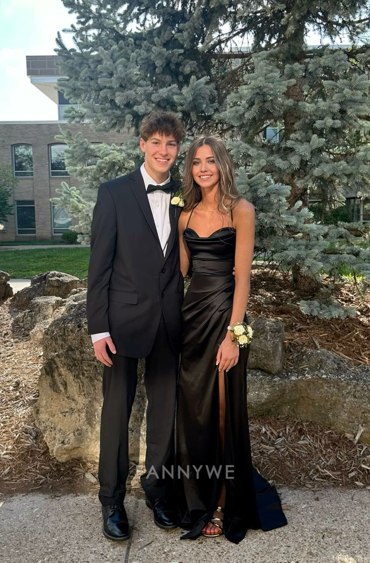 Sheath Straps Split Satin Black Long formal dresses Bridesmaid Dresses evening gown Prom Dress