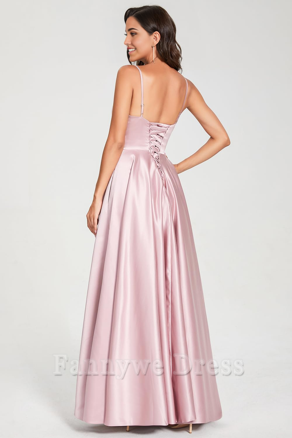 A-line V Neck Spaghetti Ruched Satin formal dresses Bridesmaid Dresses evening gown Prom Dress