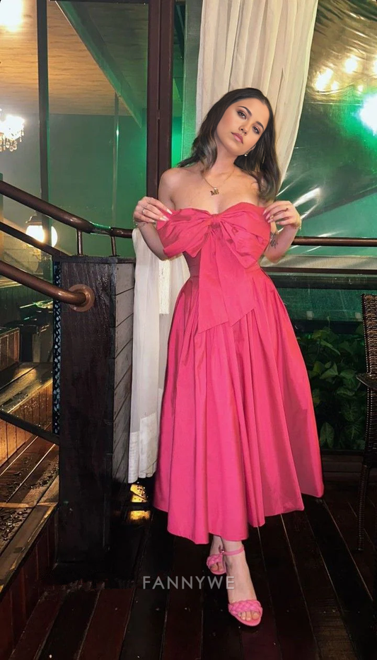 A-Linie Trägerlos Satin Schöne Rosa Abendkleider Brautjungfernkleider Abendkleid Ballkleid 