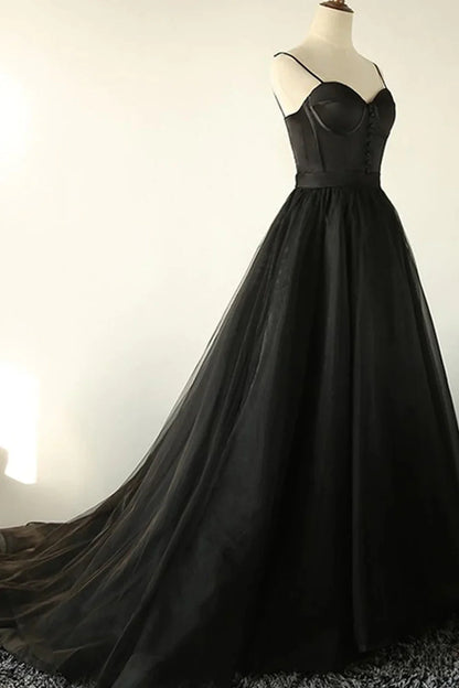 A-Line Corset Tulle Long Prom Dress