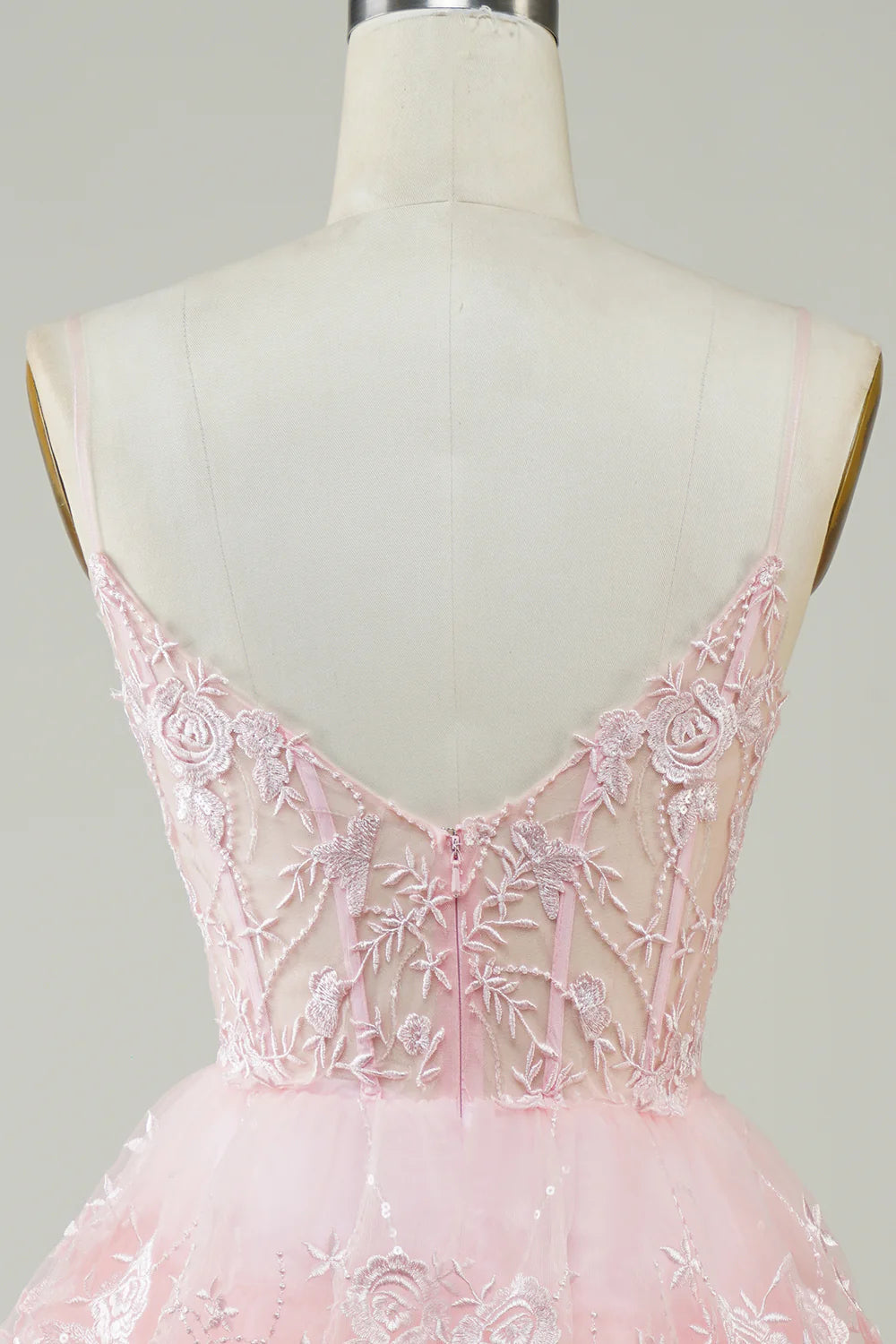 A Line Spaghetti Straps Sparkly Corset Homecoming Dress