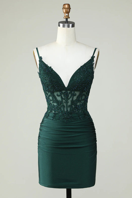 Spaghetti Straps Corset Party Dress with Beading