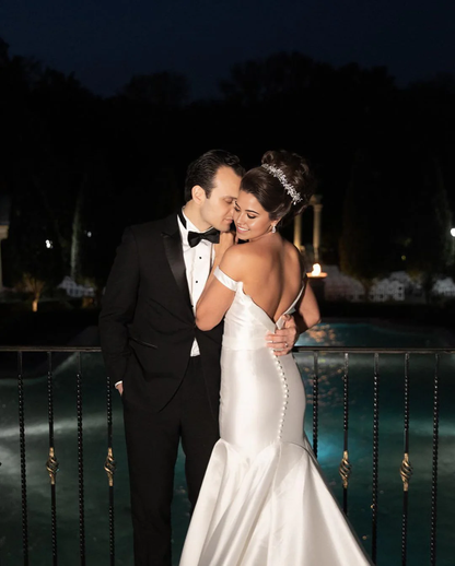 Mermaid Off-the-Shoulder White Satin Bridal Gown Wedding Dress