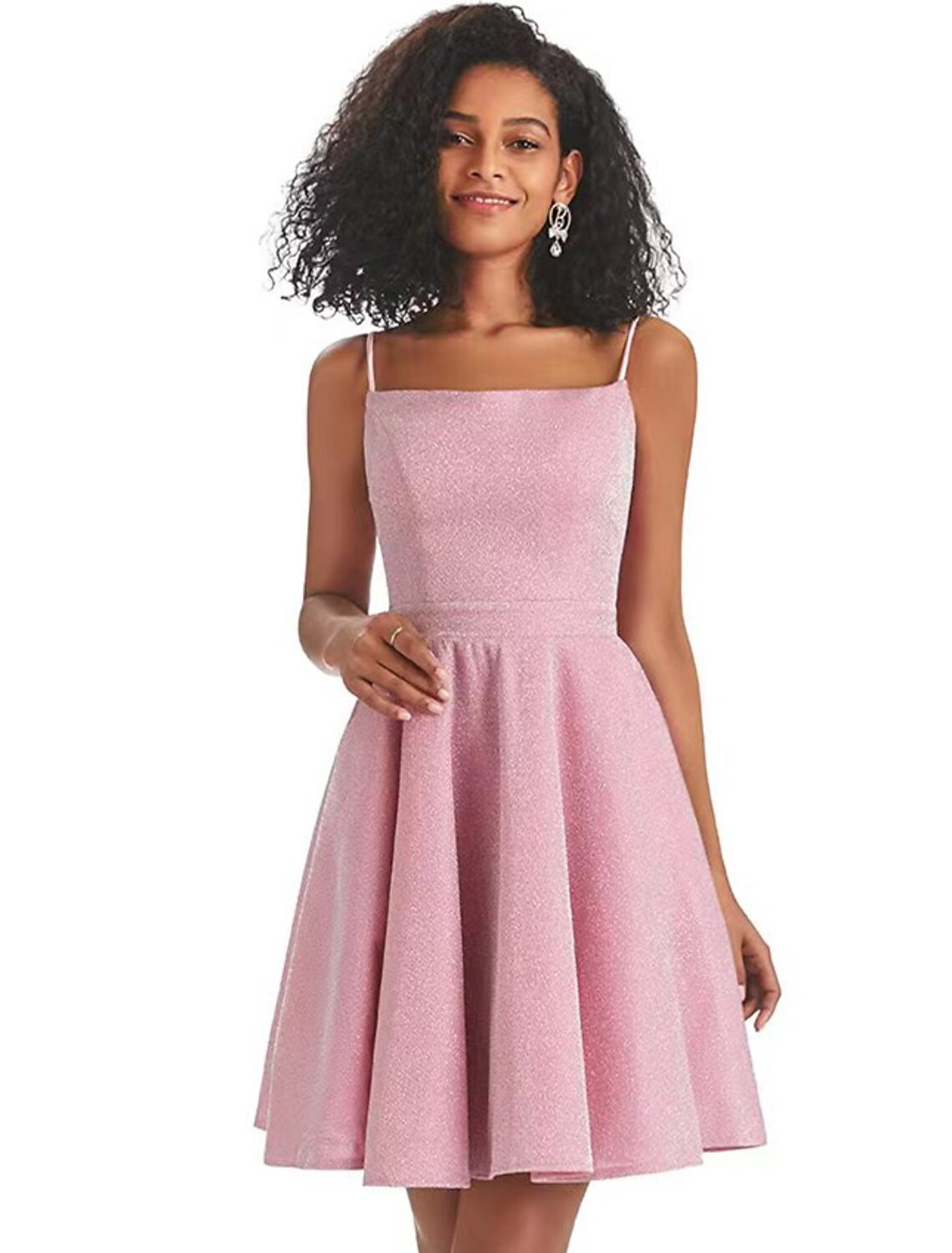 A-Line Homecoming Dresses Backless Dress Graduation Short / Mini Sleeveless Spaghetti Strap Lurex Fabric with Sequin Strappy