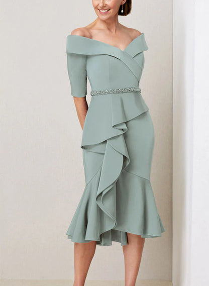 Sheath Off The Shoulder Half Sleeves Mother Of The Bride Dresses