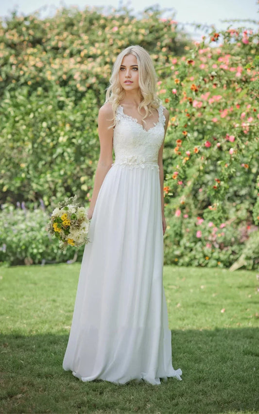 A-line Chiffon Lace Weddig Dress With Beading Flower