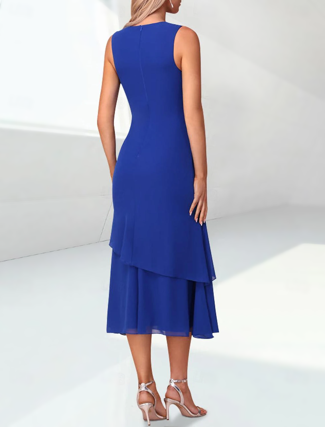 Sheath / Column Mother of the Bride Dress Elegant Jewel Neck Tea Length Chiffon 3/4 Length Sleeve Wrap Included with Ruching free custom size