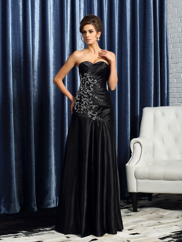 A-Line Satin Sweetheart Sleeveless Floor-Length With Beading Mother of the Bride Dresses
