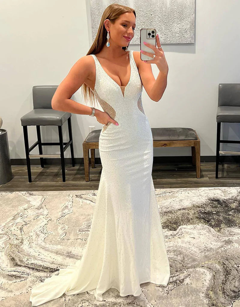 Vestido de fiesta de sirena con cuentas