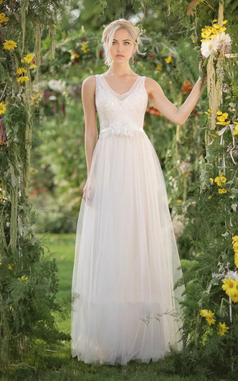 A-line Chiffon Tulle Lace Weddig Dress With Beading Sequins