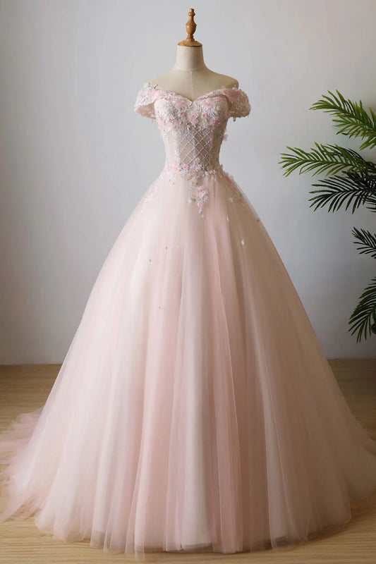 schulterfreies langes Ballkleid aus Tüllspitze