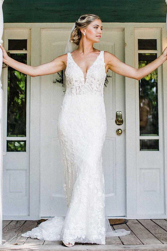 Mermaid Sexy V Neck Sleeveless Backless Wedding Dresses