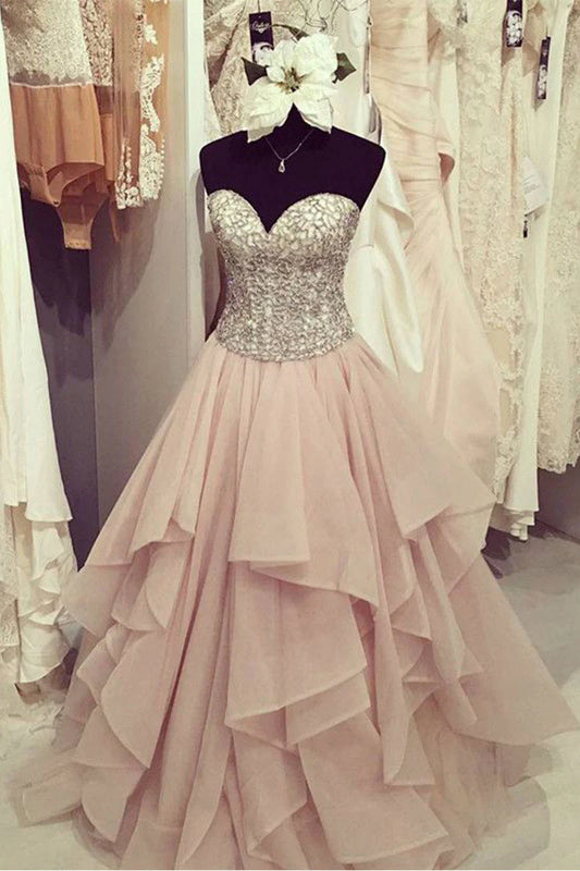 sweetheart neck chiffon long prom dress