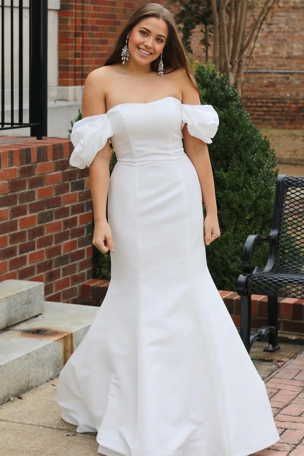 Mermaid Off-the-Shoulder Puff Sleeve Long Wedding Dress