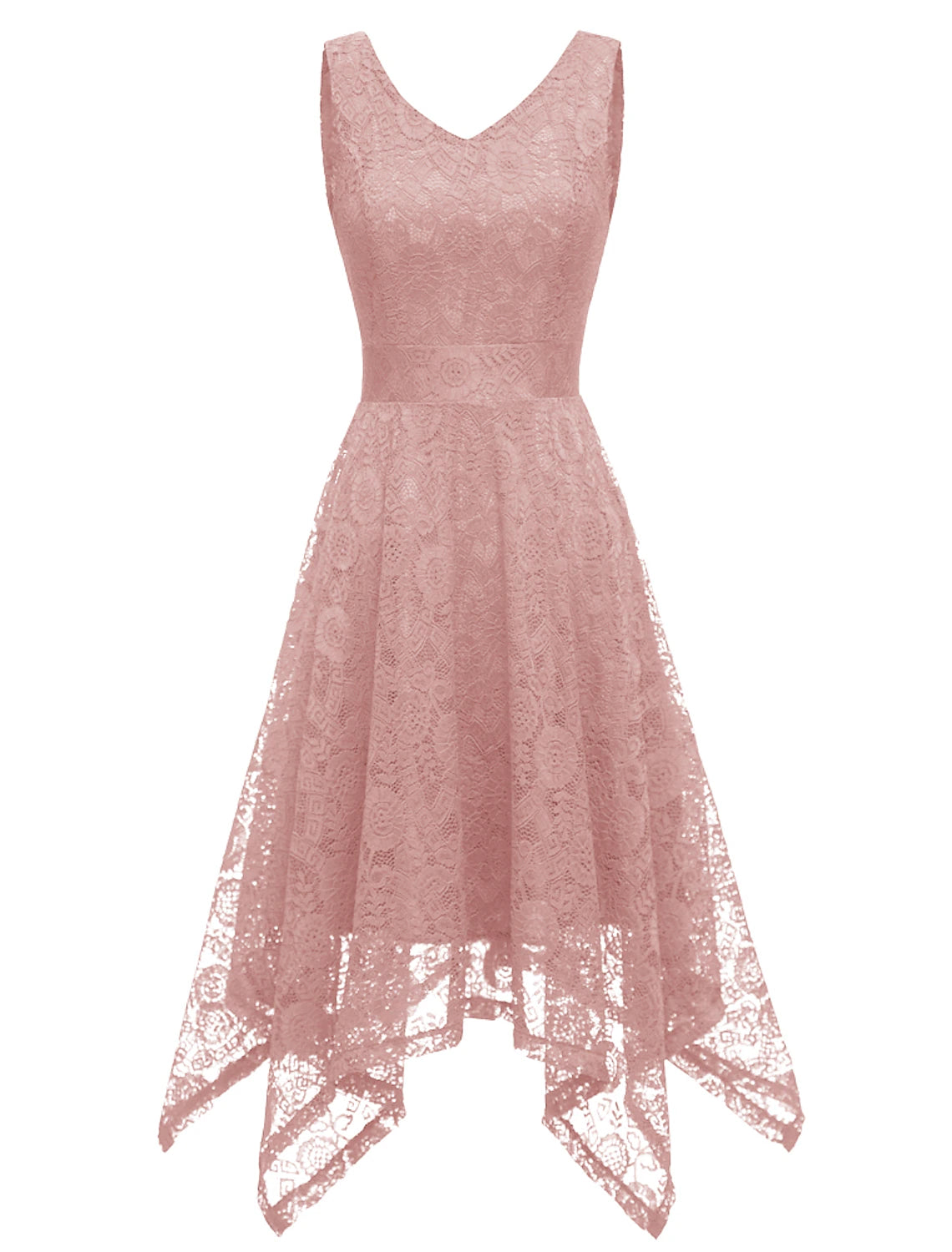 Vestidos de cóctel de corte A, vestido vintage para fiesta, largo hasta la rodilla, sin mangas, cuello en V, encaje con pliegues