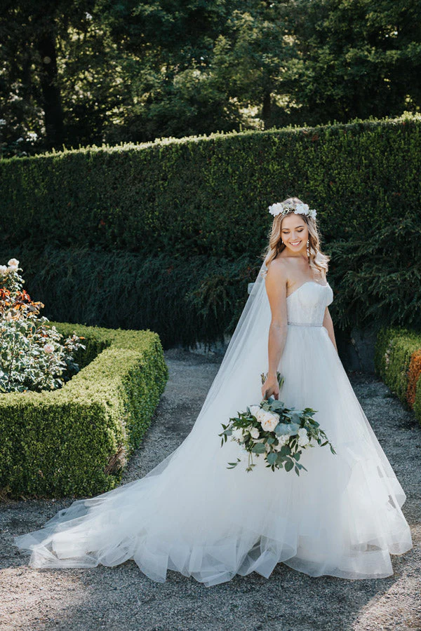 A Line Sweetheart Sleeveless Layers Court Train Ball Gown Bride Dresses Wedding Dresses