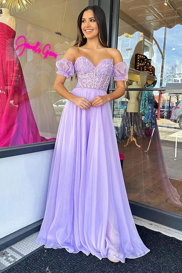 Sweetheart Neck Chiffon Lace Long Prom Dresses Party Dresses