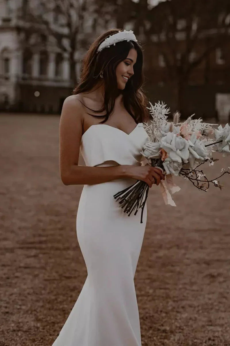 Mermaid Sweetheart Simple Satin Wedding Dresses