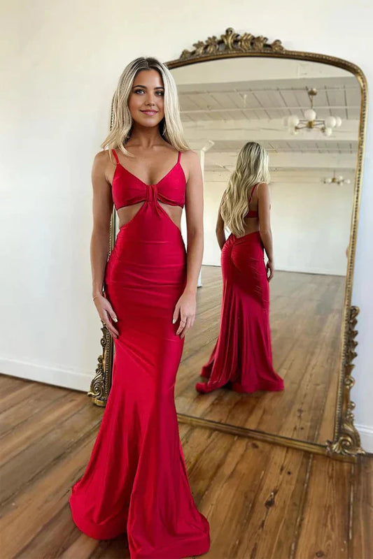 Vestido de fiesta formal con tirantes finos y corte sexy