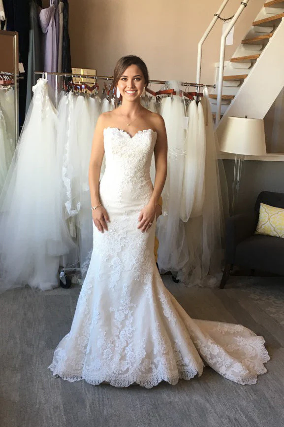 Mermaid Sweetheart Sleeveless Appliques Ball Gown Low Back Wedding Dresses