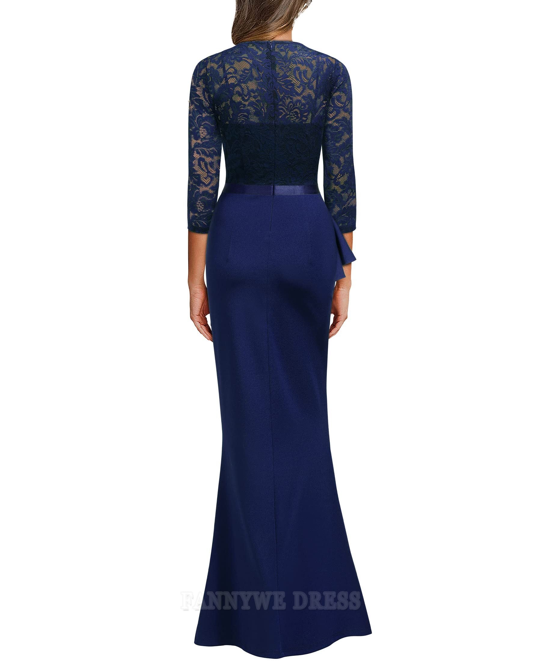 Vestido de noche formal de sirena con escote en V, media manga, encaje y volantes, vestidos de dama de honor 