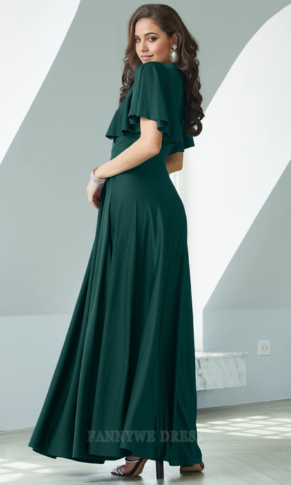 A-line Elegant V-Neck Long formal dresses Bridesmaid Dresses evening gown Prom Dress
