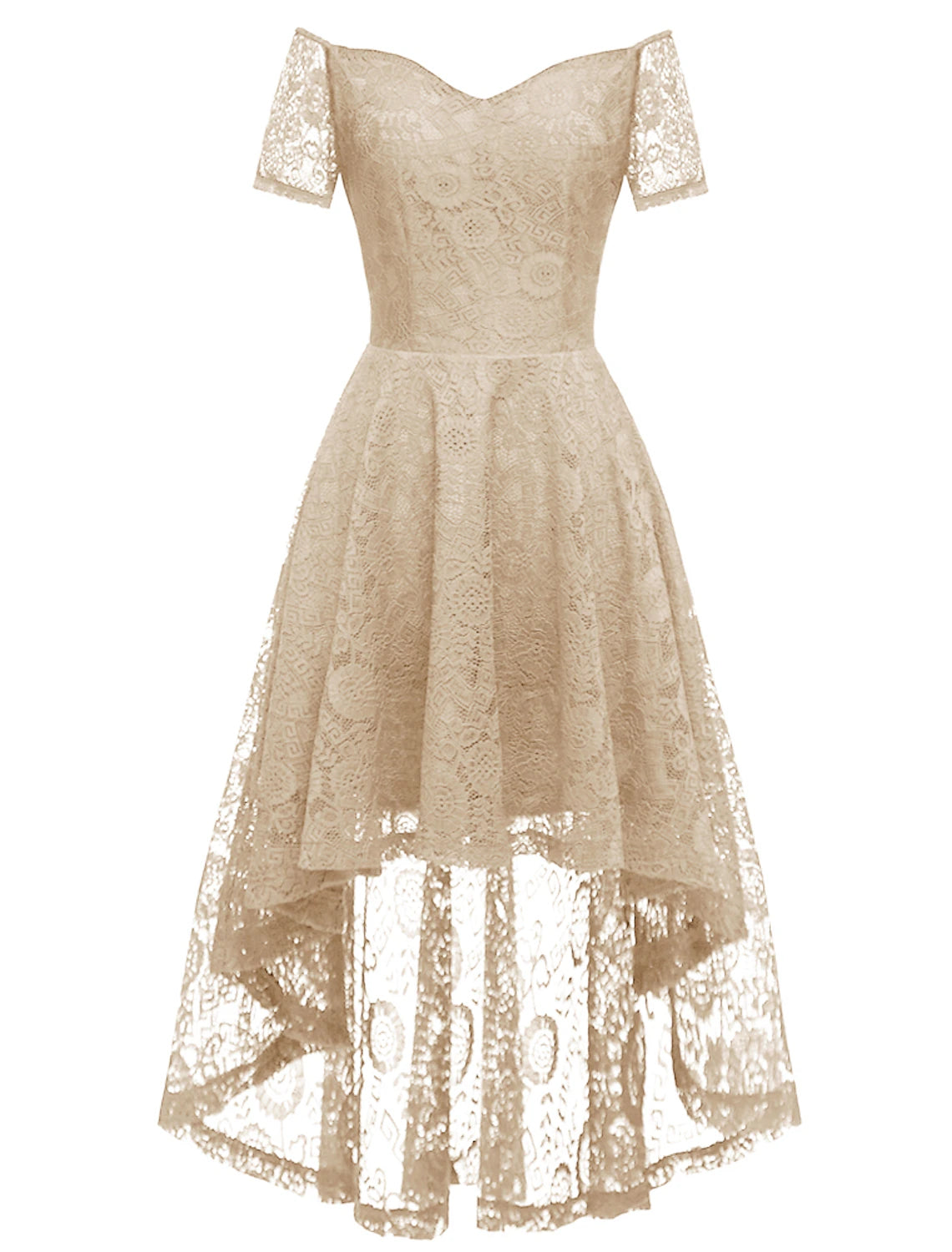 A-Line Cocktail Dresses Vintage Dress Party Wear Knee Length Short Sleeve Off Shoulder Lace with Pleats