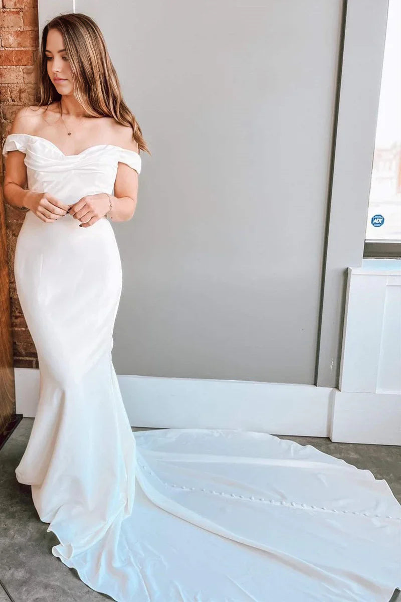 Mermaid Off-the-Shoulder Trumpet Long Wedding Dress