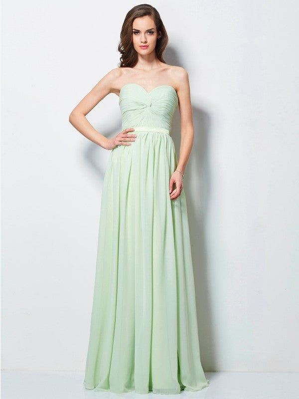 A-Line Chiffon Sweetheart Sleeveless Floor-Length With Pleats Dresses