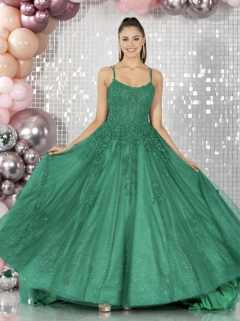 A Line Green Lace Long Prom Dresses Formal Evening Dresses