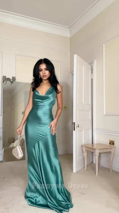 Sheath Straps Cross Back Satin Blue Long formal dresses Bridesmaid Dresses evening gown Prom Dress