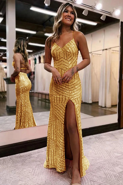 Sparkly Sequin Long Glitter Split Prom Dress