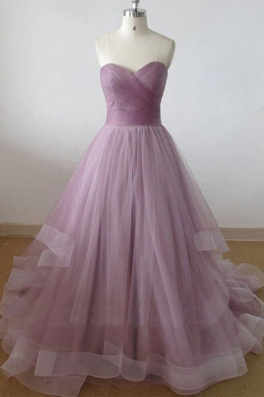 sweetheart neck tulle long prom dress