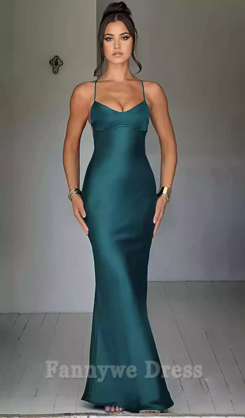 Elegant Spaghetti Straps Satin Backless Sexy formal dresses Bridesmaid Dresses evening gown Prom Dress