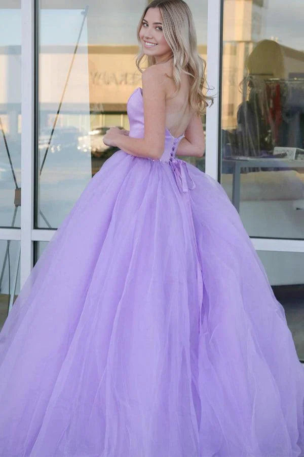 A-line Sweetheart Ball Gown Prom Dresses Lilac Tulle Formal Dress