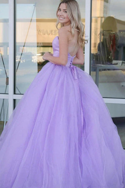 A-Linie Herzausschnitt Ballkleid Ballkleider Lila Tüll Abendkleid