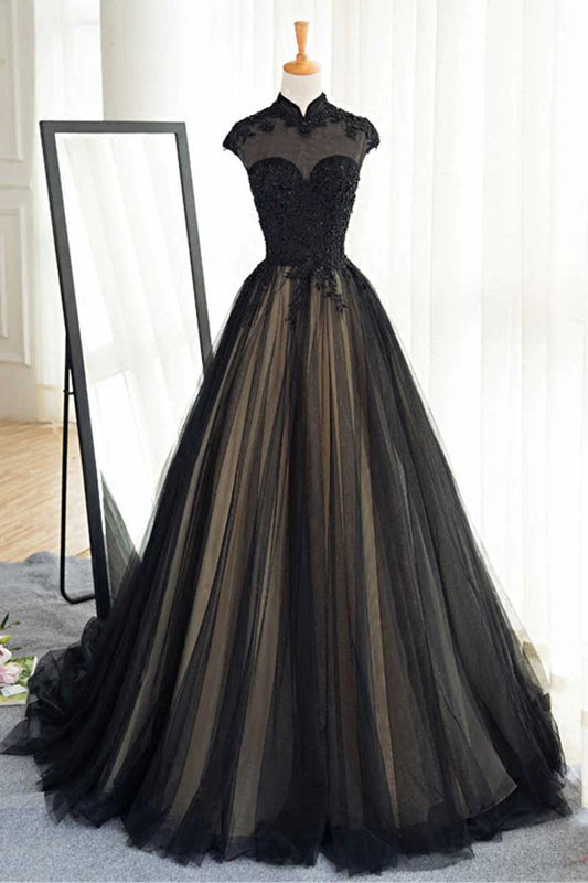tulle lace long prom dress
