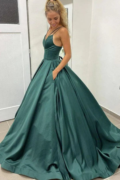 A-Linie Träger Einfaches Satin Abendkleid Ballkleid mit Taschen